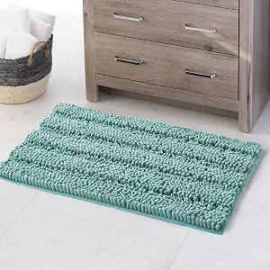 Non Slip Chenille Bath Rugs - Super Soft Water Absorbent Anti-Skidding Fast Dry Thick Plush Kitchen Mats for Bathroom Shower Tub Entryway, Aqua, 20" W x 32" L 1 Piece