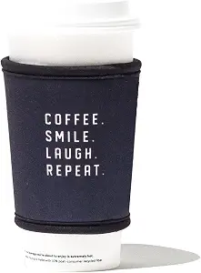 GoCuff Hot And Iced Coffee Cup Reusable Sleeves Neoprene Insulator with Handle for Cold And Hot Beverage Coozies For Soda, Latte, Tea Coffee Cups – Coffee Smile Laugh Repeat (Medium)