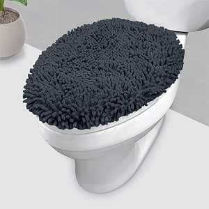 LuxUrux Toilet Lid Cover, Extra-Soft Plush Seat Cloud Washable Shaggy Microfiber Standard Toilet Lid Covers for Bathroom Machine Wash & Dry. (18 x 21'', Charcoal)