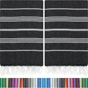 HAVLULAND |Pack of 2| Turkish Beach Towels Oversized 39x71, 100% Turkish Cotton Sand Free Quick Dry Absorbent Towel Travel Blanket for Adults Beach Gift Beach Essentials - Black