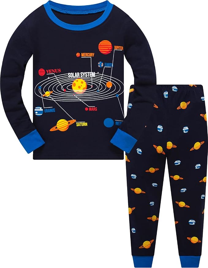 Little Boy Space Pajama Set 100% Cotton Dinosaur Sleepwear Long Sleeve Pjs 3-7T