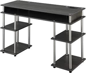 Convenience Concepts Designs2Go No Tools Student Desk with Charging Station and Shelves, Charcoal Gray