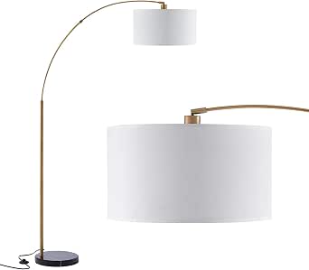 Archiology Floor Lamp - Arc Floor Lamp with Unique Hanging White Linen Drum Shade & Marble Base,77’’ Height Modern Floor Lamp Perfect for Living Room Reading Bedroom Office