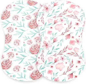 Baby Bassinet Sheet Set for Boy and Girl, 2 Pack, Universal Fitted for Oval, Hourglass & Rectangle Bassinet Mattress, Fitted Sheets Size 32 x 16 x 4 Inches, Floral