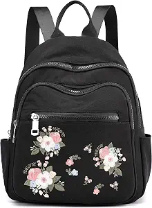 Gazigo Small Backpacks for women,Mini Nylon Bookbag Purse Casual Lightweight Embroidery Daypack (1688 flower Black)