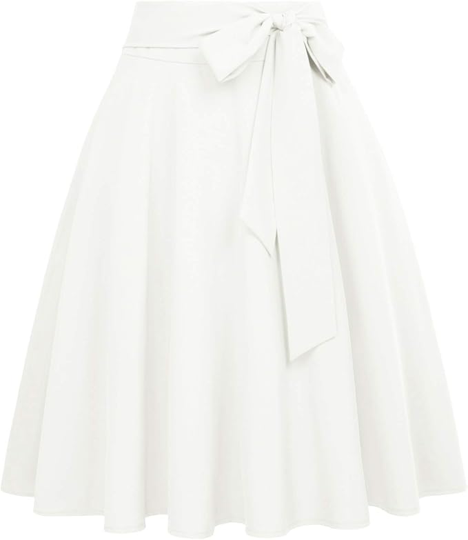 Belle Poque Women's High Waist A-Line Pockets Skirt Skater Flared Midi Skirt