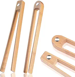 2 Pieces 8.7 Inch Wooden Toaster Tongs With Magnet Magnetic Bamboo Toaster Tongs Wood Toast Tongs Natural Bamboo Kitchen Utensil Accessories for Cooking Bagel Cake Muffin Bread