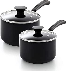 Cook N Home Nonstick Saucepan set, 1Qt and 2Qt with glass lid, Black (02702)