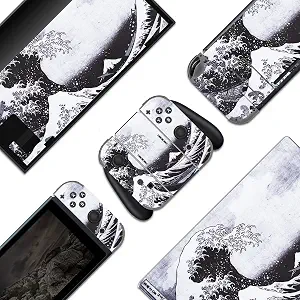 BelugaDesign Wave Switch Skin | Cool Sticker Wrap Vinyl Decal | Painting Japanese Water Ocean Cute | Compatible with Nintendo Switch (Switch Standard, Gray)