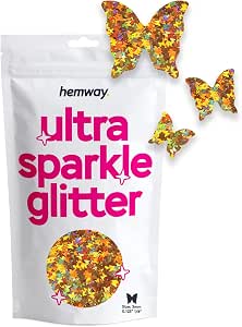 Hemway Ultra Sparkle Glitter - 1/8" 0.125" 3mm - Butterfly Glitter, Sequins, Sparkle, Nails, Decoration, Acrylic Nail Polish Additive - Gold Holographic - 50g