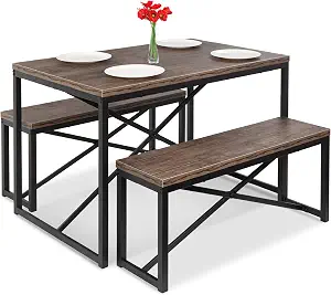 Best Choice Products 45.5in 3-Piece Bench Style Dining Furniture Set, 4-Person Space-Saving Dinette for Kitchen, Dining Room w/ 2 Benches, Table - Brown/Black