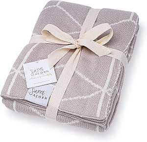 Sweet Acorn Knit Baby Blanket - Organic Cotton Baby & Toddler Receiving Blankets for Girls & Boys - Soft Knit Stroller / Throw Blankets - Geometric Pattern - Fog Grey