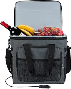 Electric Cooler Bag 25L | 12V DC Car Cooler Plug in for Vehicle - Collapsible Thermoelectric Cooler Keep Cool/Fresh, Folding Insulation Soft Cooler Bags ( AC Adapter Not Include )
