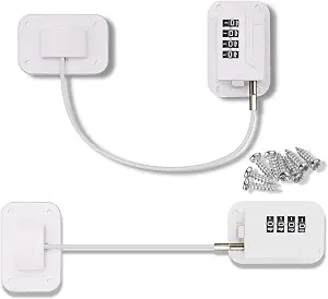 2 Pieces Refrigerator Lock 4 Number Fridge Freezer Lock Combination Child Safety Locks Coded Adhesive Fridge Door Lock for Refrigerators Freezers File Cabinets Drawer Refrigerator Door, White