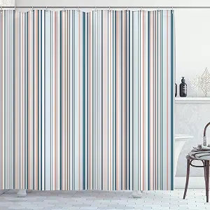 Ambesonne Striped Shower Curtain, Blue Purple Teal Aqua Lavender Colored Vertical Stripes Geometric Abstract Vintage, Cloth Fabric Bathroom Decor Set with Hooks, 69" W x 75" L, Blue Ecru
