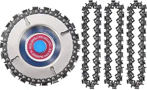 4 Pieces 5/8 Inch Wood Carving Chain Disc, 4 Inch 22 Teeth Saw Blade with 3 Pieces Replacement Circlets for Grinder Chain Disc Grinding Shaping Attachment Circular Chainsaw Wheel (Pink Center)