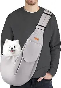 CUBY Dog and Cat Sling Carrier - Hands Free Reversible Pet Papoose Bag - Soft Pouch and Tote Design - Adjustable - Suitable for Puppy, Small Dogs, and Cats for Outdoor Travel (Grey)