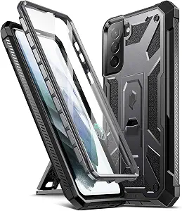 Poetic Spartan Samsung Galaxy S21+ Plus 5G 6.7" Case, Fingerprint ID Compatible, Shockproof Protective Cover, Kickstand, Metallic Gun Metal