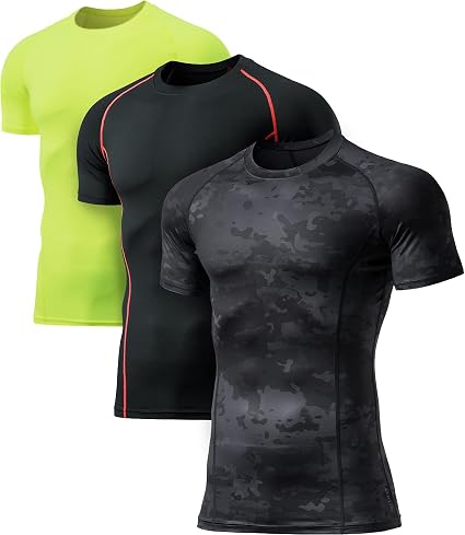 ATHLIO 1 or 3 Pack Men's Cool Dry Short Sleeve Compression Shirts, Sports Baselayer T-Shirts Tops, Athletic Workout Shirt