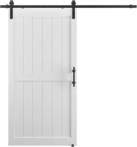 YiHICO 42 x 84in Solid MDF Barn Door(Predrilled & Unassembled Door Panels), with Whole 7ft Sliding Door Hardware Kit, 12in Handle Kit and 2 Floor Guides, PVC Waterproof Coating - White - H Frame