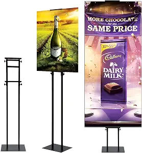 HUAZI Poster Stand for Display Double-Sided Heavy Duty Sign Stand Holder Floor Freestanding Poster Board Stand with Base Adjustable Height Up to 75inches for Board & Foam,Black
