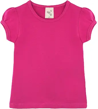 Lilax Girls' Basic Short Puff Sleeve Round Neck Cotton T-Shirt