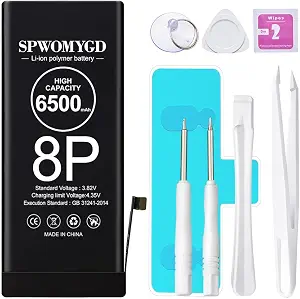 SPWOMYGD 6500mAh Upgraded High Capacity Battery for iPhone Model 8 Plus, 0 Cycle Replacement Battery Compatible with iPhone 8 Plus, with Professional Easy Repair Tool Kit and Instruction
