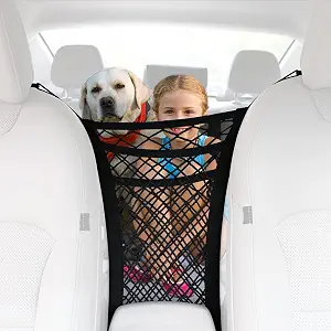3-Layer Car Mesh Organizer, Universal Car Net Pocket Between Seats, Car Net Barrier for Backseat Dogs Kids, Cargo Handbag Purse Tissue Holder, Driver Storage Netting Bag