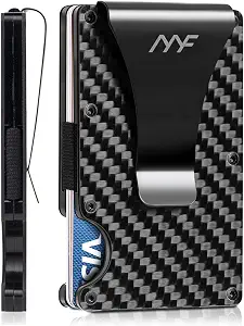 Minimalist Wallet For Men, Holds 15 Cards Plus Cash RFID Blocking Carbon Fiber Credit Card Holders With Money Clip, Metal Wallets, Ultra-Thin Design Stainless-Steel Construction, Black