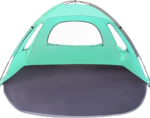 WhiteFang Beach Tent Anti-UV Portable Sun Shade Shelter for 3/4/6 Person, Extendable Floor with 3 Ventilating Mesh Windows Plus Carrying Bag, Stakes and Guy Lines