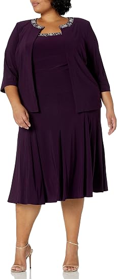 Alex Evenings Women's 2 Piece Tea Length Jacket Dress with Sequin Beaded Trim