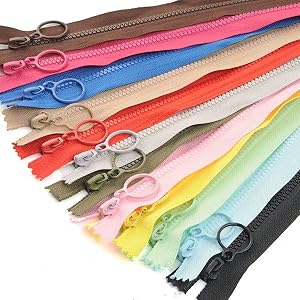 Zippers Colorful Resin 14pcs Zippers with Ring Pulls #3 Plastic Zippers with Lifting Separating Zippers for Clothes DIY Children Coat Sewing Craft Bags Mixed 14 Colors Resin Zippers (60cm) 24inch