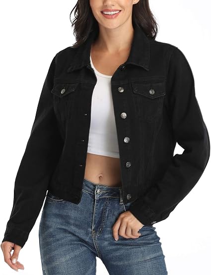 andy & natalie Women's Denim Jackets Oversize Long Sleeve Basic Button Down Jean Jacket with Pockets