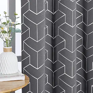 NICETOWN Blackout Curtains Panels for Bedroom - Microfiber Noise Reducing Thermal Insulated T-Shaped Foil Print Design Blackout Curtains for Patio Sliding Glass Door (2 Panels, 52 x 84 Inch, Gray)
