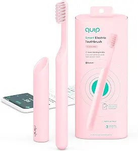 Quip Adult Smart Electric Toothbrush - Sonic Toothbrush with Bluetooth & Rewards App, Travel Cover & Mirror Mount, Soft Bristles, Timer, and Metal Handle - All-Pink