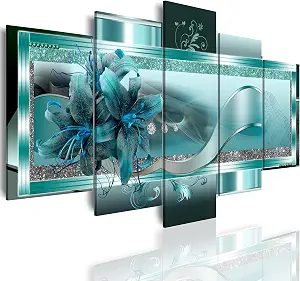 Extra Large Orchid Flowers Canvas Print - Abstract Turquoise Floral Wall Art Painting Decor for Home Decoration Artwork Picture Bedroom Green Floral (A,Oversize 80x40inch)