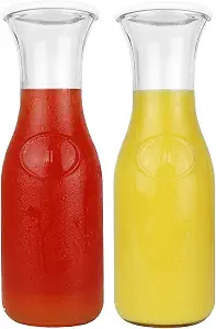 Glass Carafe with Lids | 34 oz. Water Decanter, Juice Pitcher | Ideal for Wine, Milk, Juice & Mimosa Bar, [Set of 2]