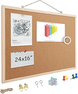 TooCust 16” x 24” Cork Boards for Walls with Frame, 1 Pack Small Wood Framed Bulletins Board Decorative Hanging Pin Board, Corkboards for Wall Notice Board Memo Board, Two-Sides Cork