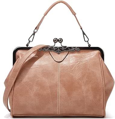 Women Kiss Lock Vintage Handbags for Women Oil Leather Evening Clutch Satchel Purse Tote