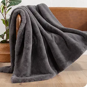 Bare Home Faux Fur Blanket - Ultra-Soft Luxurious - Cozy Warm Blanket for Couch, Sofa, Chair, Bed - Fuzzy Fluffy Super Soft - Decorative Bed Blanket, 60x80 inches (Oversized, Dark Grey)