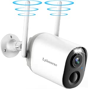 Lybuorze Security Camera Outdoor, Dual Spotlights & Sirens Alarm, AI Motion Detection, Color Night Vision, Custom Zones, IP66 Waterproof, Rechargeable Battery Powered WiFi Cameras for Home Security