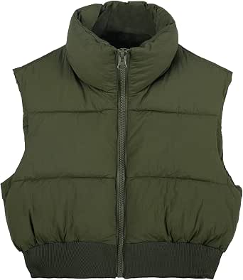 Kissonic Women's Padded Down Vest Puffer Stand Collar Zip Up Crop Sleeveless Jacket