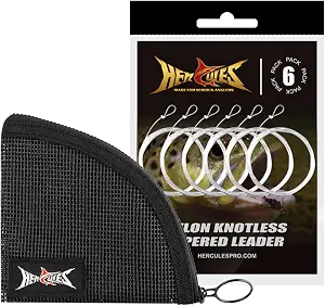 HERCULES Pre-Tied Loop Fly Fishing Leader 6 Pack with Tapered Leader Wallet