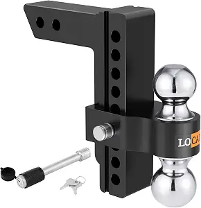 LOCAME Adjustable Trailer Hitch, Fits 2-Inch Receiver, 8-Inch Drop/Rise Aluminum Drop Hitch,12,500 LBS GTW-Tow Hitch for Heavy Duty Truck with Double Stainless Steel Locks, Black, LC0018