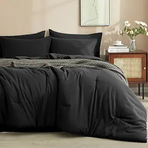 PHF 7 Pieces Queen Comforter Set, Bed in A Bag Comforter & 18" Sheet Set All Season, Ultra Soft Comfy Bedding Sets with Comforter, Sheets, Pillowcases & Shams, Black