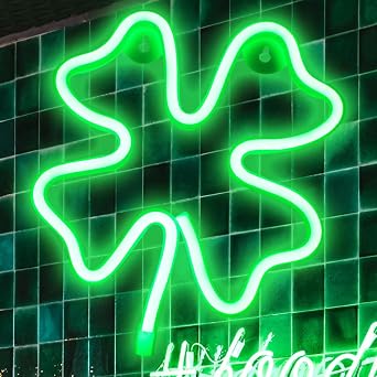 Neon Signs Shamrocks Shaped St. Patrick's Day decorations, Green LED Clover Neon Lights for Wall Decor Battery/USB Operated Night Lights Bar Lamp for Home, Christmas, Halloween, Bedroom Decor