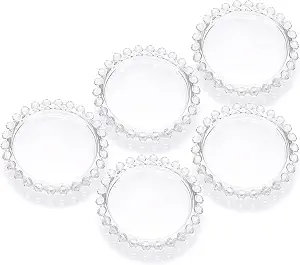 OwnMy 5PCS Clear Glass Candle Plates Glass Pillar Candle Holder Plates, Transparent Glass Candle Coaster Holder Small Round Candle Trays for Pillar Candle Modern Candle Centerpiece for Table Wedding