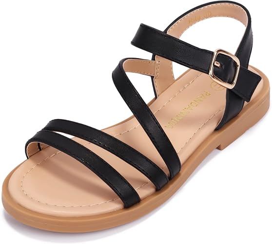 PANDANINJIA Toddler Girls Sandals Summer Open Toe Flats Shoes Glitter Dress Sandals for Little Kid Big Kid