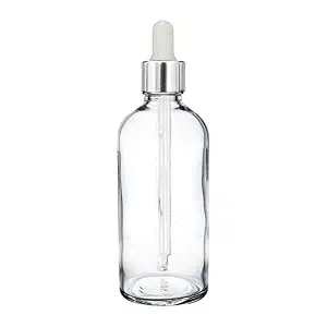 nsb herbals 100 ML Clear/Transparent Round Empty Glass Bottle/Glass Dropper/Silver Colour Ring/Silicon White Teat, Refillable, For Essential Oils, Perfumes (Pack Of 1)