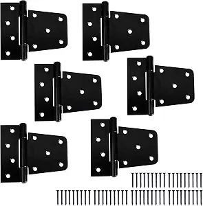 Barcaloo Heavy Duty Square Shed Door Hinges, 6 Pack - Black Hinges for Gate, Barn or Storage Shed
